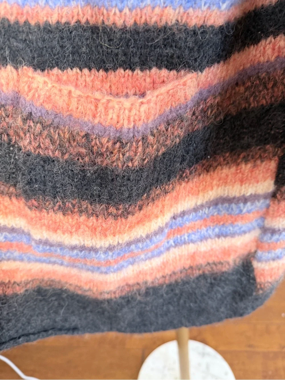Free People vintage Charcoal Striped Open-Front Cardigan with Rust & Blue
